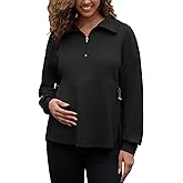 Bhome Women's Maternity Sweatshirts Half Zip Drawstring Waist Long Sleeve Side Slits Loose Fit Pullover Tops