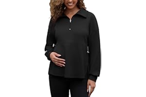 Bhome Women's Maternity Sweatshirts Half Zip Drawstring Waist Long Sleeve Side Slits Loose Fit Pullover Tops