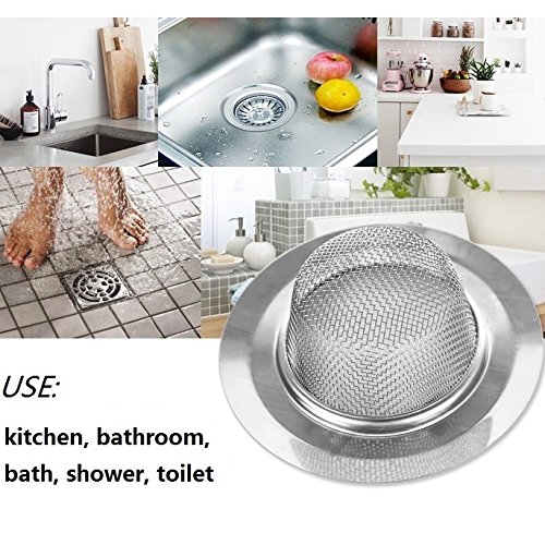 2 Pcs Stainless-Steel Kitchen Mesh Silver Sink Strainer Large Wide Rim 4.5" Diameter,Perfect for Kitchen Sinks
