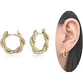 Teppdfann 18K Gold Plated Huggie Hoop Earrings - Twisted Texture Minimalist Earrings, Simple Sleep Earrings for Daily Wear