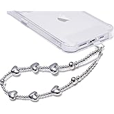GVIEWIN Phone Charm Beaded Wrist Strap with Tether Tab, [Hands-Free & Anti-drop] Detachable Phone Chain Wristlet for Women Girls for iPhone & Most Smartphones, Silver Love