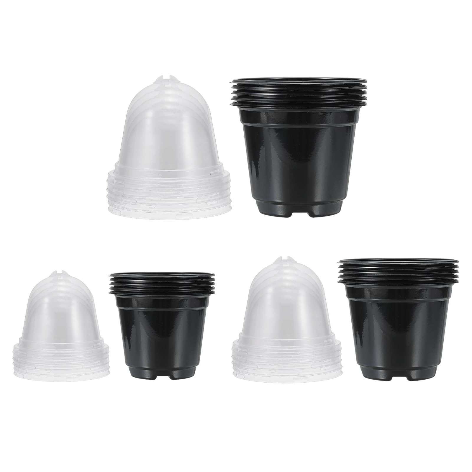 PATIKIL Nursery Pots with Humidity Dome, 15 Sets 3.5/4/5 Inch Plastic Gardening Pot Planting Container Cups Plant Starting Pots with Drainage Holes, Black