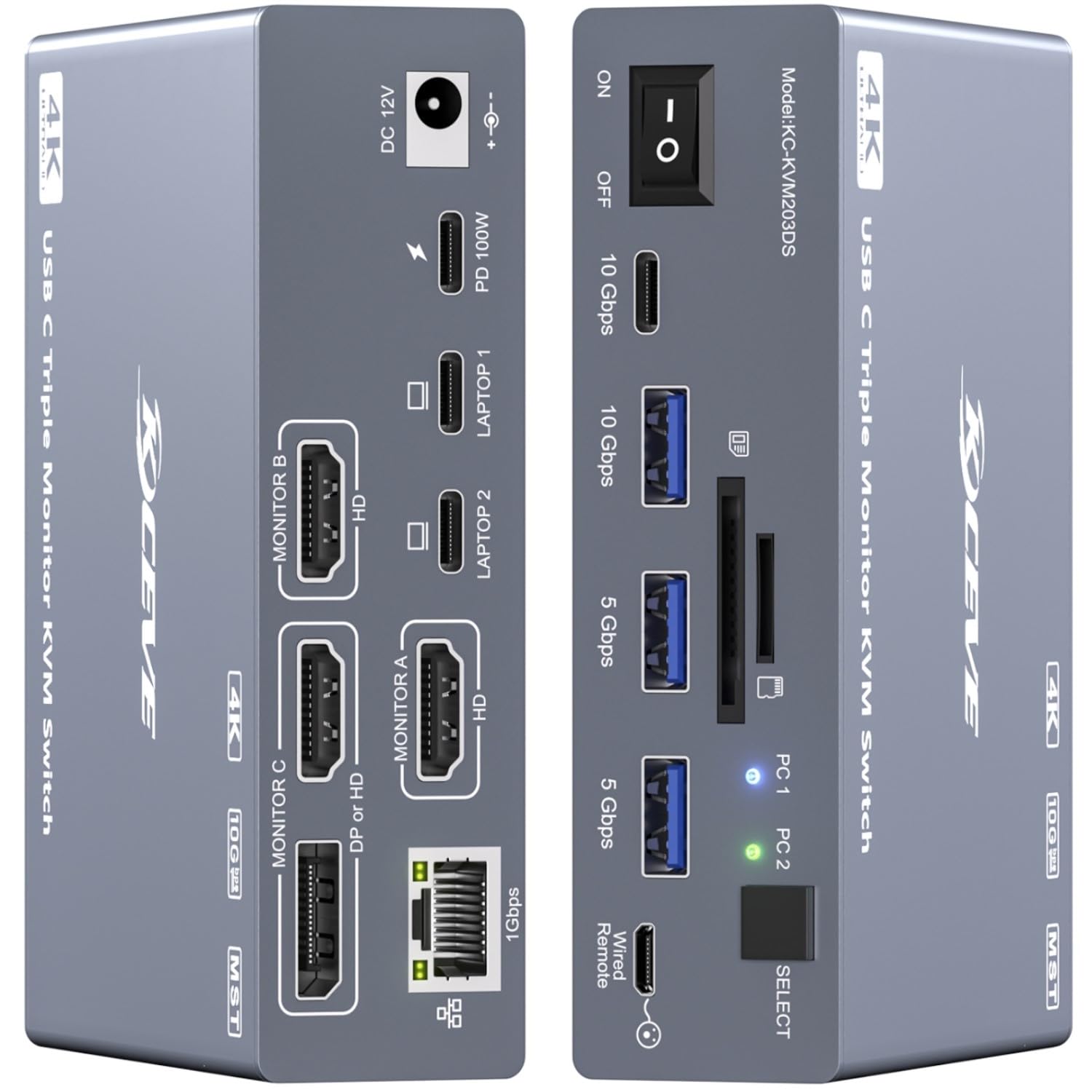 Photo 1 of USB C KVM Switch 3 Monitors 2 Laptops 4K@60Hz, Displaylink USB C Docking Station 3 Monitor KVM for Windows Mac M1 M2 M3 M4, Extended Triple Displays,PD 100W,USB 3.0,USB 3.2,SD/TF,1G Ethernet
