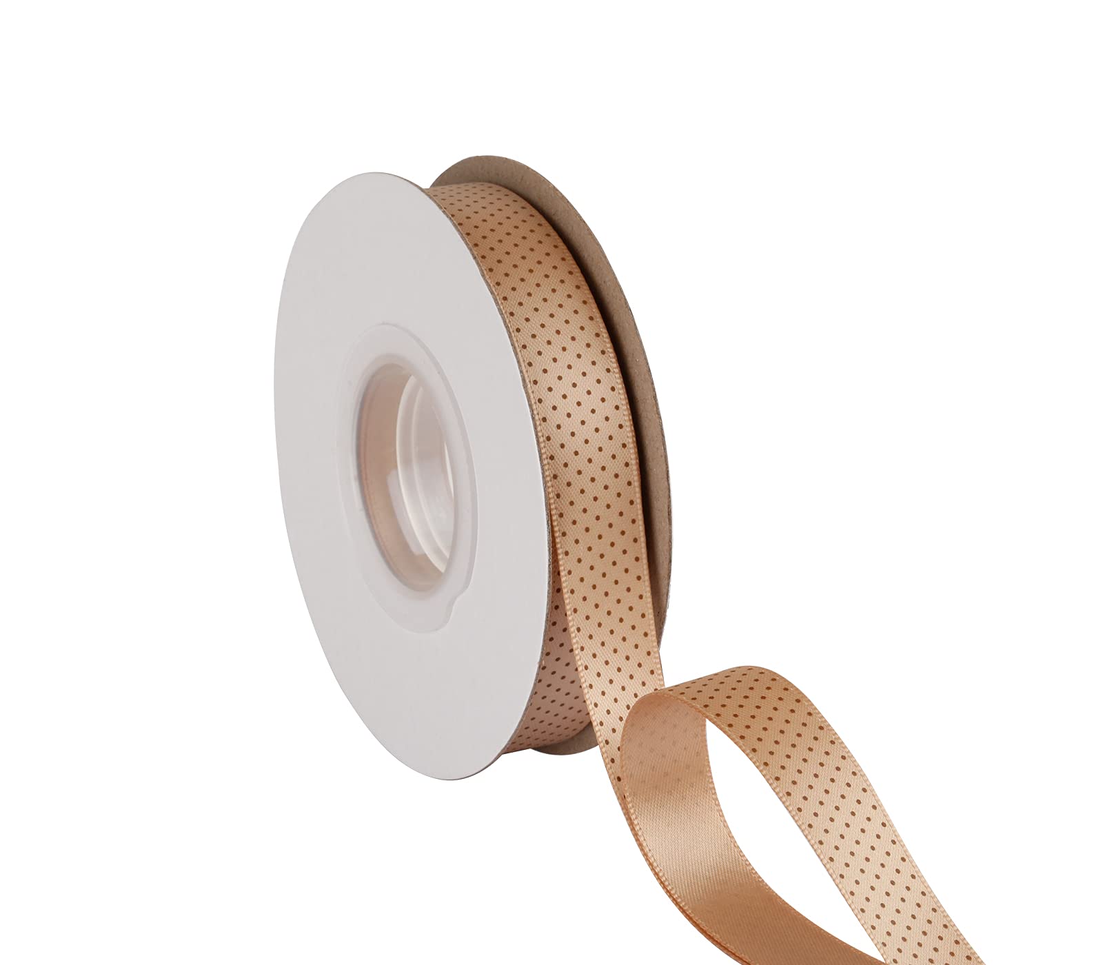 Joycrosso 16mm Wide Dots Printed Satin Ribbon with Black Dots, Ideal for Hair Bows Gift Wrapping and Crart, 22 Meters-Roll (Tan)