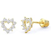 14k REAL Yellow Gold Heart Stud Earrings with Screw Back