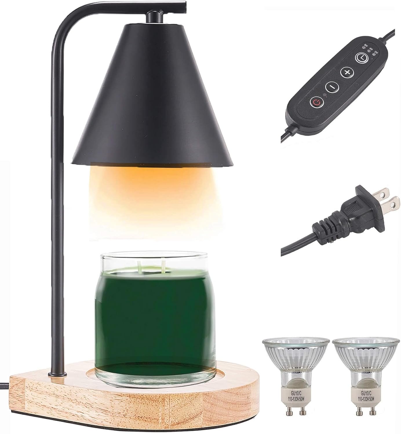 Candles & Holders - YODEWA Candle Warmer Lamp for Jar Candles with 2h/4h/8h Timer and Dimmer, Wooden Base 50 Watt 2 Bulbs Electric Plug in Candle Wax Warmer Light/Vintage Black Metal Lamp for 3 Wick Candles -Black
