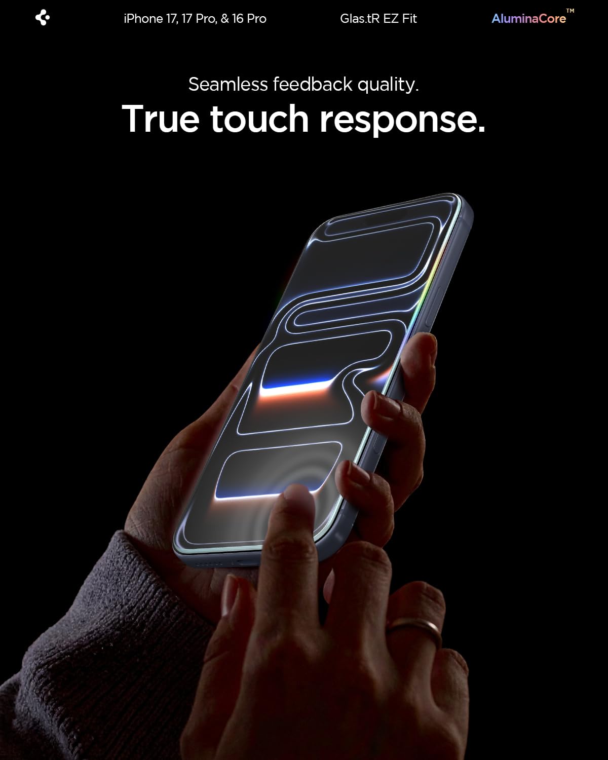 Spigen AluminaCore Tempered Glass Screen Protector [Glas.tR EZ Fit] designed for iPhone 17 Pro | iPhone 17 | iPhone 16 Pro [2 Pack] 9H+ Hardness, Aluminum-Enhanced Durability