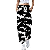 Halloween Sweatpants Women Gothic Witch Patterned Jogger Cinch Bottom Casual Wide Leg Sweat Pants with Pockets