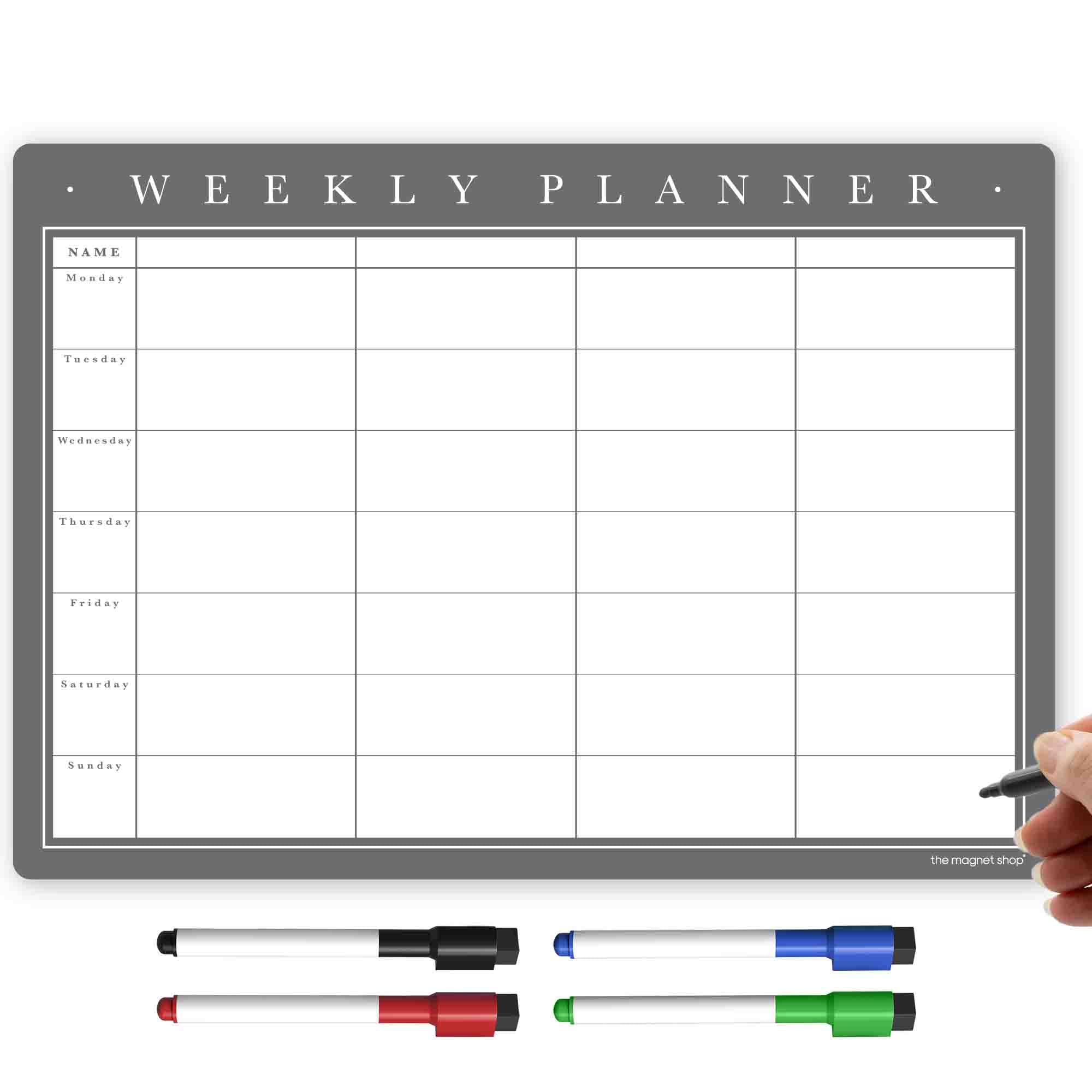 TMS A3 Magnetic Weekly Planner and Whiteboard, Fridge Memo Board for Meal Planning, Family or Business Tasks - with 4 Dry Wipe Pens (Classic Grey, A3)