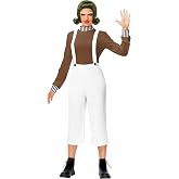 Remimi Women Halloween Chocolate Worker Costume Cosplay Outfit Brown Shirts White Jumpsuit Pants