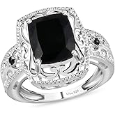 Black Tourmaline Rings - Birthstone Rings for Women - Engagement Promise Ring for Her Statement Vintage Stainless Steel Tourmaline Jewelry Gifts for Womens