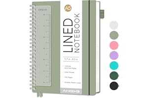 AHGXG Lined Spiral Notebook Journal for Women Men, 160 Numbered Pages, A5 College Ruled Notebook for School Work Writing Note Taking, 5.7" x 8.3", 100 GSM Thick Paper, Waterproof Plastic Cover, Sage Green