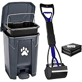 Dog Poop Trash Can Outside with Poop Scooper, Dog Waste Container with Lid | Dog Poop Garbage Can Odor Control, Dog Poop Bin with Pedal Inner Bucket, Includes 100PCS Waste Bags, Fully Assembled Grey