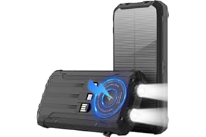 LUVKNIT Solar Power Bank 20000mAh Wireless Portable Charger Built-in 3 Cables 15W USB-C Fast Charging Battery Pack Compatible with iPhone, Samsung, iPad, Emergency LED Flashlights Perfect for Camping, Hiking