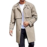 Runcati Mens Trench Coat Single Breasted Slim Fit Mid Long Jackets Casual Fall Windbreaker Overcoat