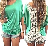 Amstt Women Lace Short Sleeve Blouse Casual Fashion Tank Tops T-shirt