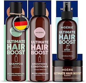 MOERIE Shampoo Set - gegen Haarausfall, Conditioner, Haarwachstum Serum & Haarmaske - natürlich Haarwachstum beschleunigen - Veganes Haarwuchsmittel Frauen & Männer - 77 Mineralien (4er-Set)