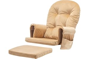 SyyBhb Glider Rocker Replacement Cushions with Storage Pocket, 5PCS, Soft Velvet Thickened, Washable Nonslip, Universal for Use in Glider Rocking Chair, Sand