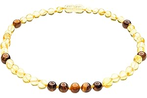 Genuine Amber Necklace From Baltic Sea Made With Polished Lemon & Tiger Eye 33 cm (13 Inches), Baltic-Amber