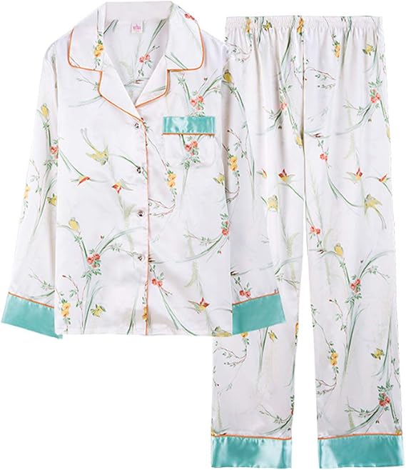 Amazon パジャマ シンプル 渋い 抜け感 高級感 レディース ルームウェア シルクパジャマ ギフト セット クール 光沢感 パジャマ ルームウェアセット 通販