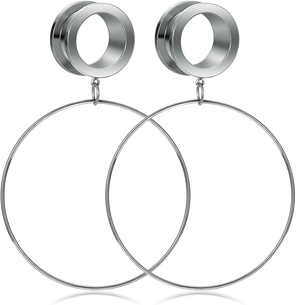 GAGABODY Dangle Large Hoop Ear Tunnels Surgical Steel Ear Plugs