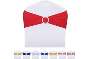 LEBENGURU Red Spandex Chair Sashes-30pcs Premium Stretch Bows with Buckle Slider, Universal Elastic Chair Bands for Wedding Party Banquet Decoration