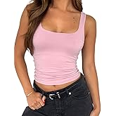 ForeFair Women's Sleeveless Square Neck Tank Top Double Layer Basic Crop Tops Summer Fitness Workout Casual Tops