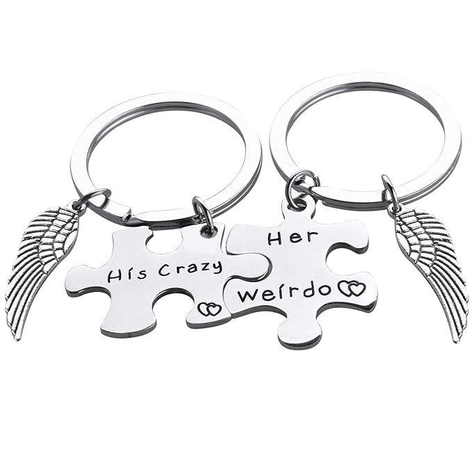 SIQUK 2 Stück Paar Schlüsselanhänger Puzzle Schlüsselring für Freund und Freundin - Seine Crazy & Her Weirdo, Valentinstag Ge