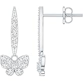 Certified Moissanite Butterfly Earrings In Silver, D-Vs1 Quality, Moissanite Drop Earrings (Ideal For Gift)