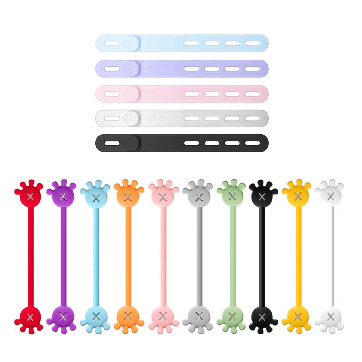 10 Pieces of Magnetic Straps and 5 Pieces of Adjustable Straps, Data Cable Storage Ties, Multi-Functional Straps, Item Fixing Straps, Household Gadgets