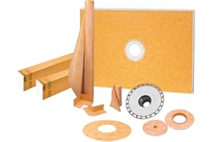 Schluter Kerdi Shower Kit with Shower Tray, Curb, Waterproofing Membrane, Strips & Seals - PVC Plastic, 38" x 60" Tray Size, Center Outlet Position - KSK9651525PVC