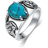 DOLIOX Genuine Turquoise Rings For Women Sterling Silver Native American Indian Jewelry For Women Western Squash Blossom Style