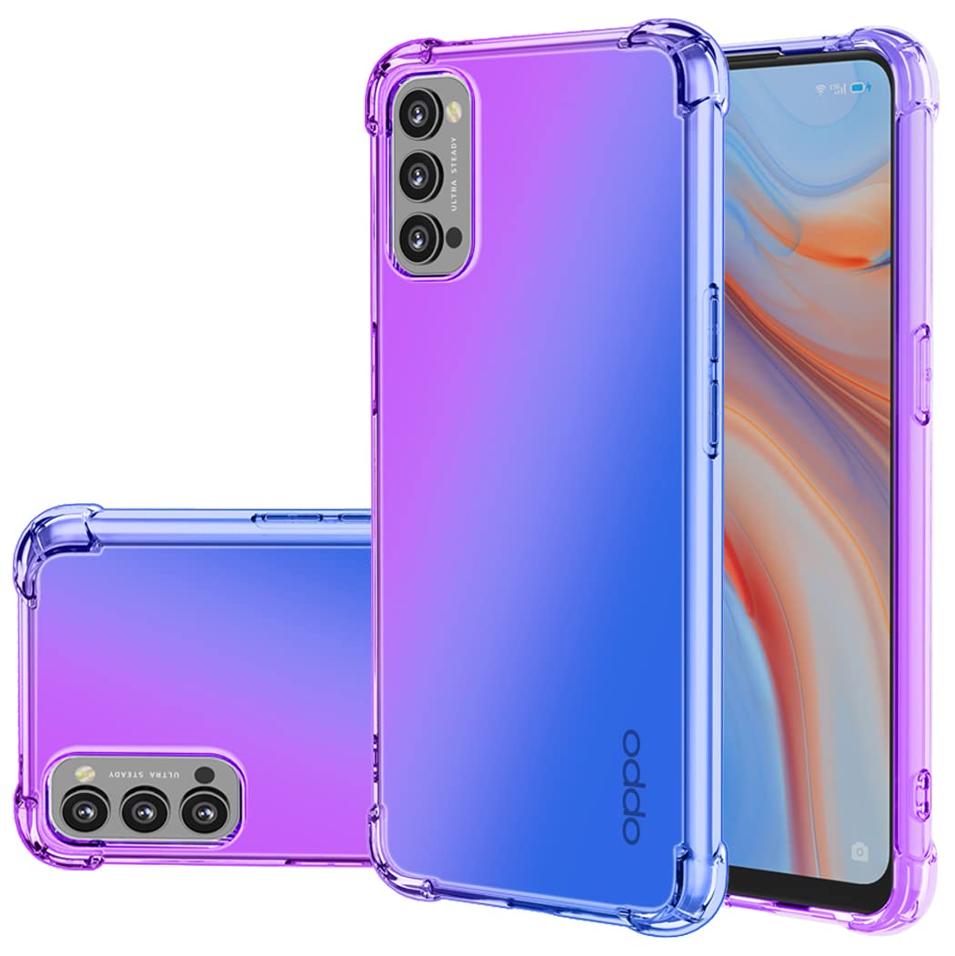 Jhxtech for Oppo Reno4 Pro 5G/Oppo Reno 4 Pro 5G Case, Clear Cute Gradient Phone Case Slim Anti Scratch Flexible TPU Cover Shockproof Protective Case for Oppo Reno4 Pro 5G (Purple/Blue)
