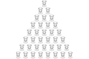 BTGLLAS Glass Taper Candle Holder Set of 36 - Clear Crystal Candlestick Holders for Tapered Candles, Elegant Candle Stick Holder Set for Wedding Party Christmas Thanksgiving Festival (36, Transparent)