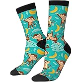 JKJOJIA Cute Monkey Banana Novelty Socks For Men Women, Funny Crazy Crew Socks Casual Dress Socks Gifts