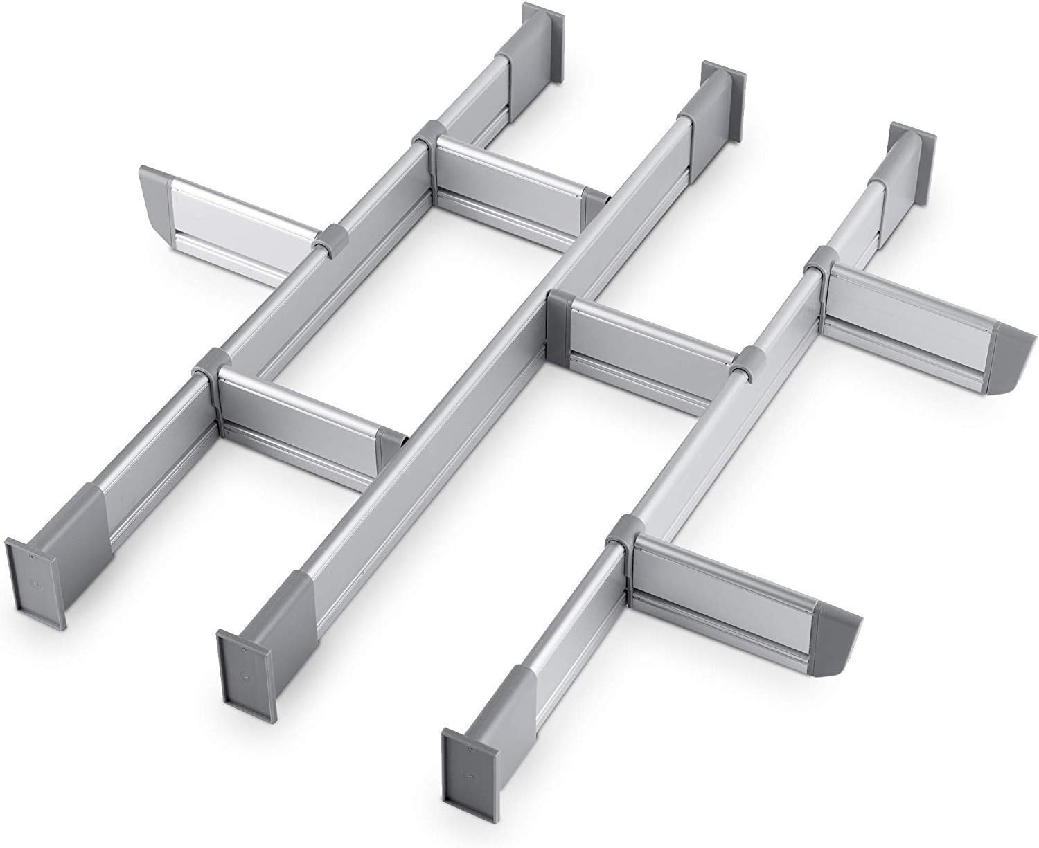 Practical Comfort Adjustable Drawer Organizer | Elegant Aluminum, Customizable, for Clutter-Free Kitchen, Junk Drawer, Office, Clinic | 9 Drawer Dividers (3 Long + 6 Short), Medium 17.5" - 19.7" deep