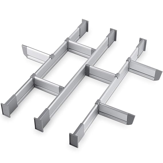 Practical Comfort Verstellbarer Schubladen-Organizer Küche, eleganter modularer Schubladeneinsatz aus Aluminium - Set aus 9 T