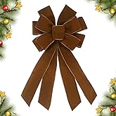 CHMOART Christmas Wreath Bow 20 x 11 Inches Large Christmas Bows Brownish Camel Velvet Bow Winter Farmhouse Bow Xmas Tree Topper Ornament Bow for Home Front Door Decorations