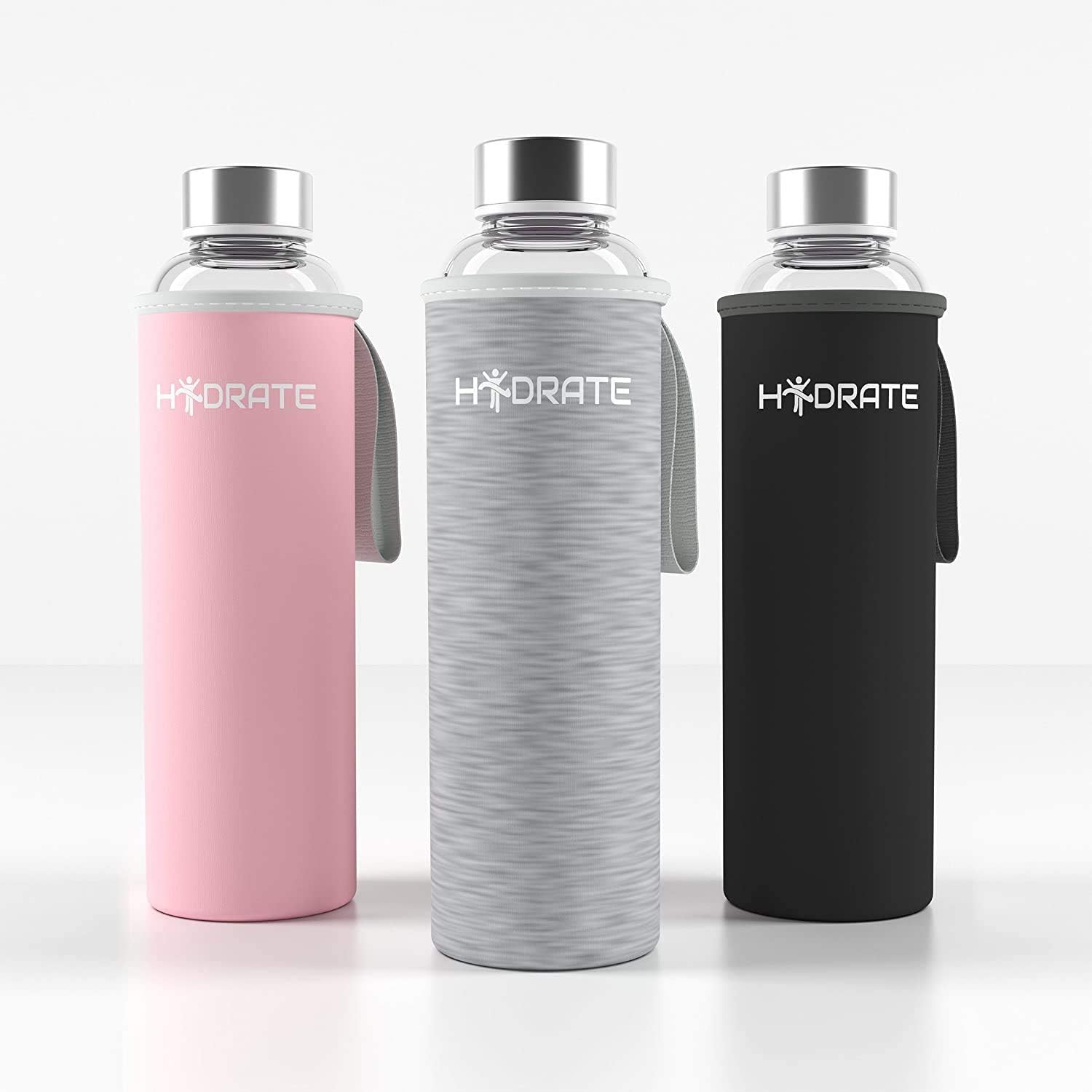 Hydrate Borosilicate Glass Water Bottle, 550ml With Neoprene Carrying