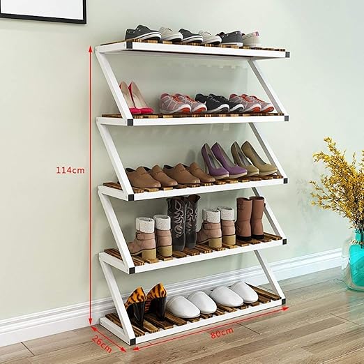 LINrlp 5 Tier Shoe Rack Iron Frame,Wooden