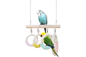 Yharnamite Bird Swing Rings for Cage, Hanging Bird Toys Natural Wooden, Bird Perch Climbing Toys, Parrot Perch Stand for Conu