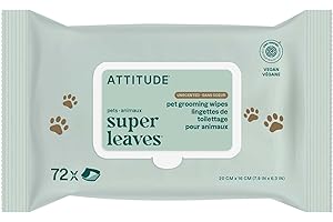 ATTITUDE Pet Wipes for Dogs & Cats, 99% Water, EWG Verified, Gentle & Unscented Cleaning Wipes for Paws, Ears, Face & Body, D