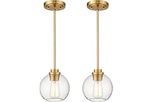 Audickic Brass Pendant Lights Kitchen Island 2 Pack, Farmhouse Gold Pendant Light with Clear Glass Globe Shade, Kitchen Island Lighting for Dining Room Entryway, AD-22280-1P2-GD-C