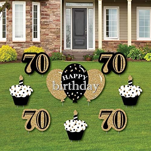 Big Dot of HappinessAdult 70th Birthday - Gold - Yard Sign and Outdoor Lawn Decorations - Happy Birthday Party Yard Signs - Set of 8