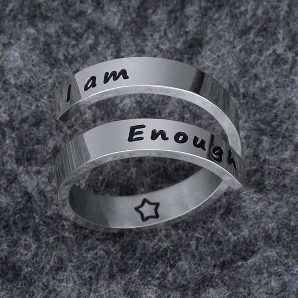 Adjustable Rings for Women/Men,Kucheed Inspirational Ring Jewelry Engraved I am Enough,Stainless Steel Spiral Wrap Twist Ring ,Personality Encouragement Birthday Graduation Gifts for Girls Boys - Image 4