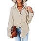 Dokotoo Womens Corduroy Button Down Shirts Boyfriend Long Sleeve Oversized Blouses Tops