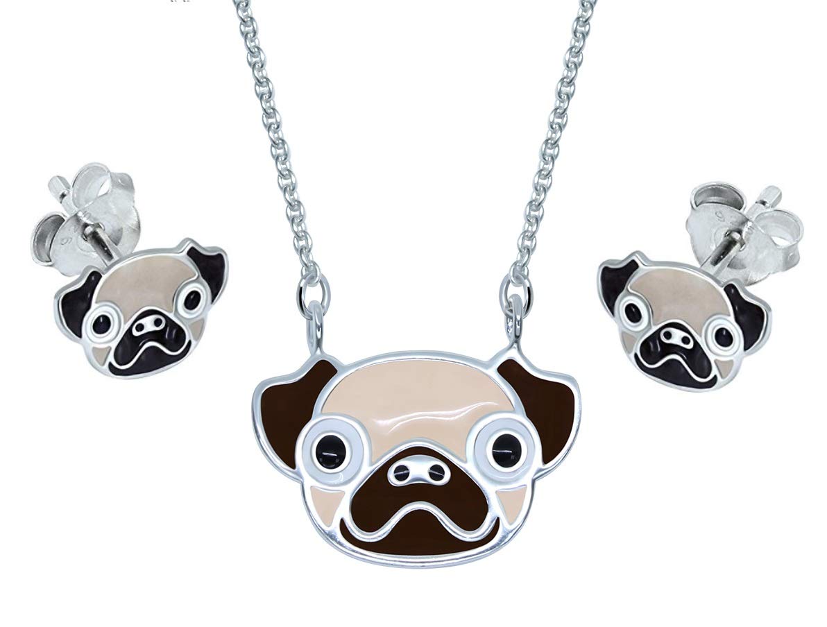 Katy Craig, Sterling Silver, Pug Dog Earrings & Necklace Gift Set