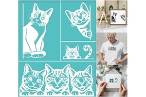 GOMAKERER 2 Sheets Silk Screen Stencil, Interesting Cats Painting Stencils Templates Reusable Self-Adhesive Silk Screen Printing for Wall Border Wood Fabric Home Craft Decor