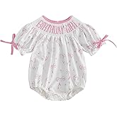 Bagilaanoe Baby Girl First Birthday Outfit Clothes Bow Print Birthday Girl Smocked Short Sleeve Romper Bodysuit Jumpsuit Top