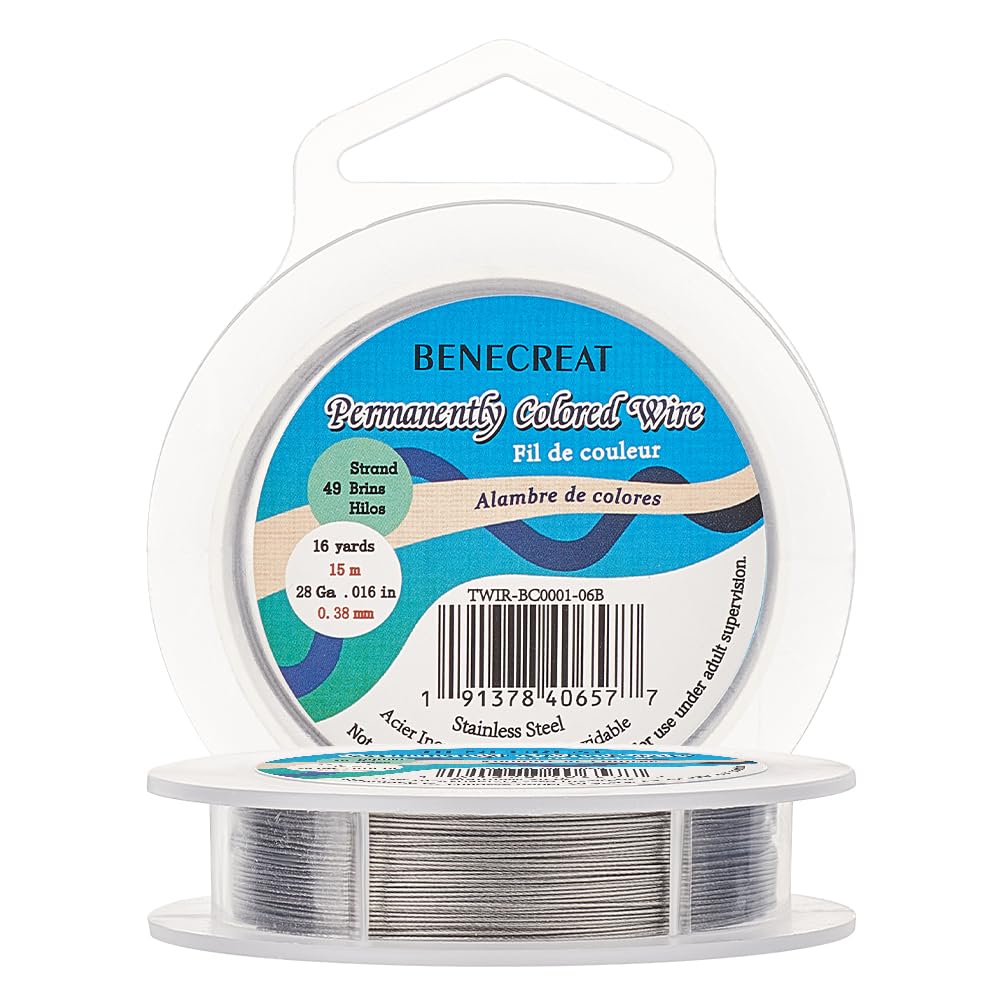 BENECREAT 15m 0.38mm 49-Strand Tiger Tail Beading Wire 316 Stainless Steel Nylon Coated Craft Jewelry Beading Wire for Crafts Jewelry Making — image 1